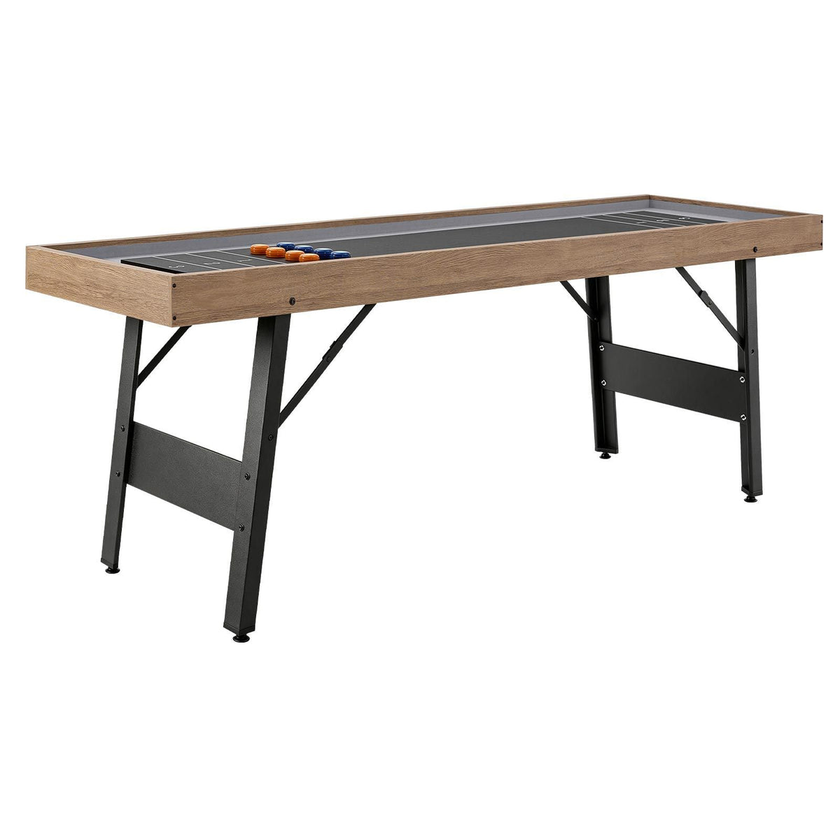 7 ft Shuffleboard Table, 2 in 1 Shuffleboard and Tabletop Curling Combo Game, Compact Shuffle Board with Smooth Surface, Folding Legs, 8 Pucks, Easy to Disassemble and Move, for Family Game Room