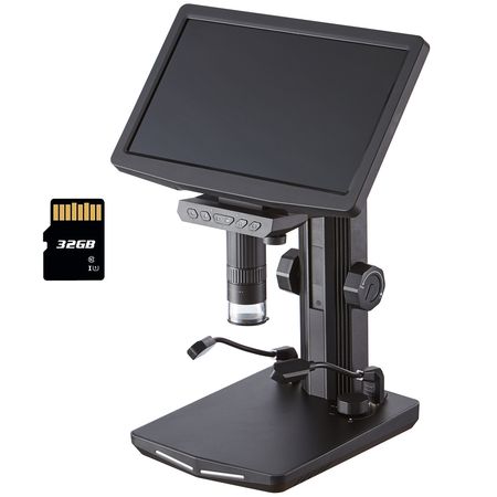 7" HDMI LCD Digital Microscope for Adults, Soldering Electron Microscope 1200X with IPS Screen, 8 LED Lights, 2 Flexible Side Lights, PC View, USB Coin Microscope for Windows/MacOS/TV, 32GB
