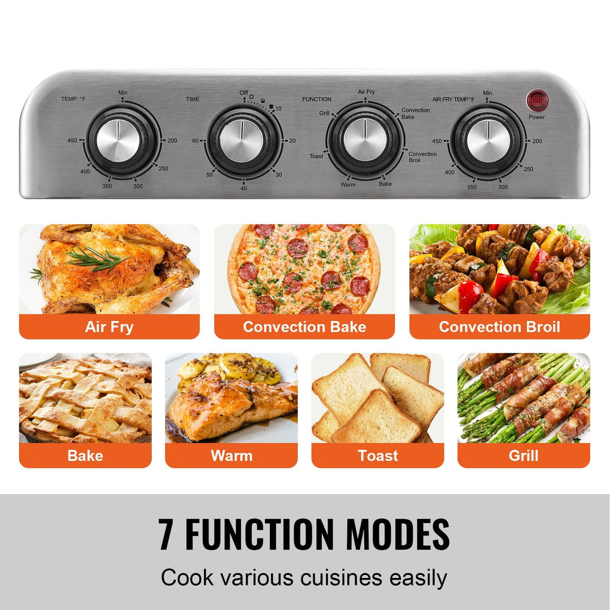 7-IN-1 Air Fryer Toaster Oven, 18L Convection Oven, 1700W Stainless Steel Toaster Ovens Countertop Combo with Grill, Pizza Pan, Gloves, 6 Slices Toast, 12-inch Pizza, Home and Commercial Use