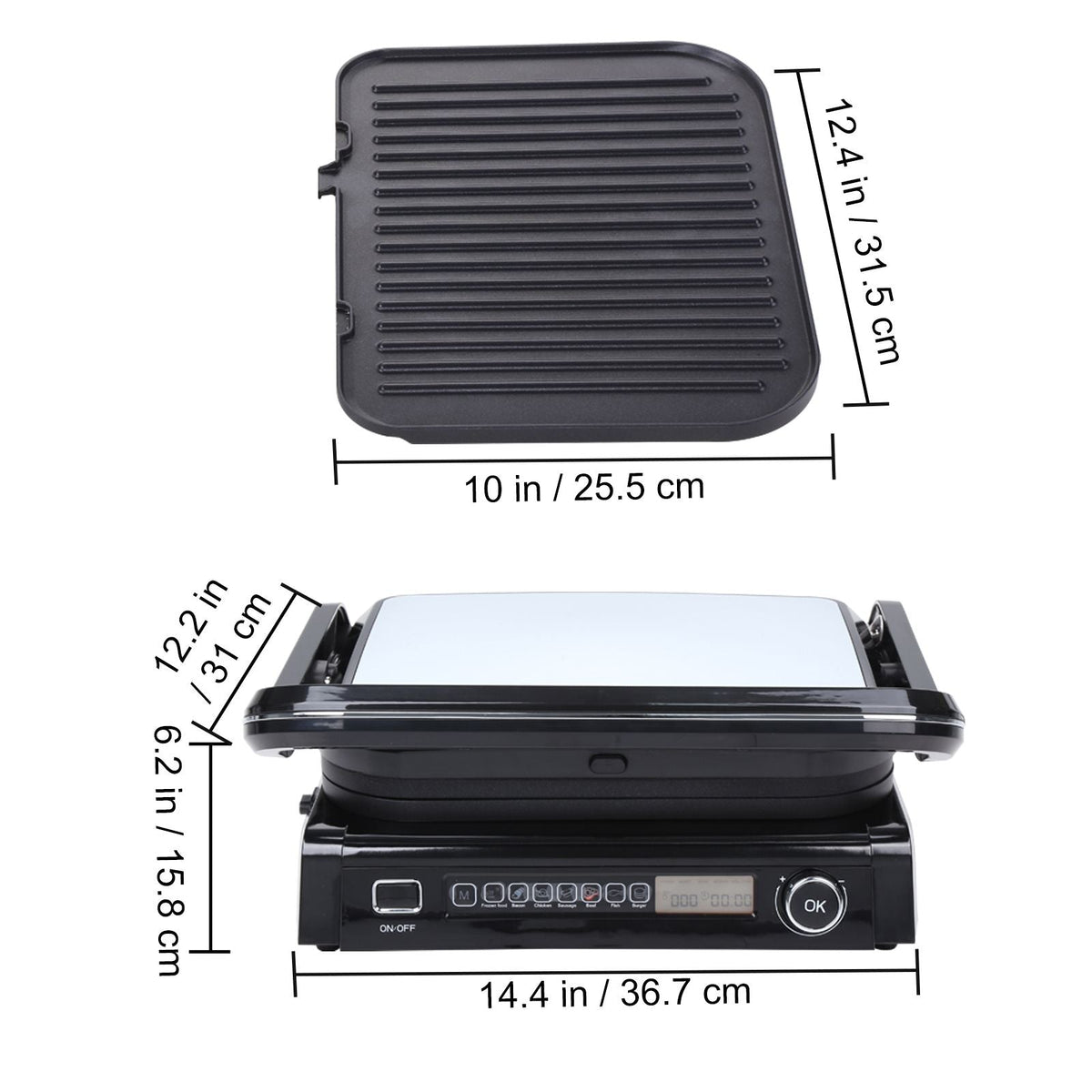 7 IN 1 Commercial Electric Griddle, 14.4" 1800W Indoor Countertop Grill, Restaurant Teppanyaki Grill with Non Stick Iron Cooking Plate, 0-446 Fahrenheit Adjustable Temp Control 110V