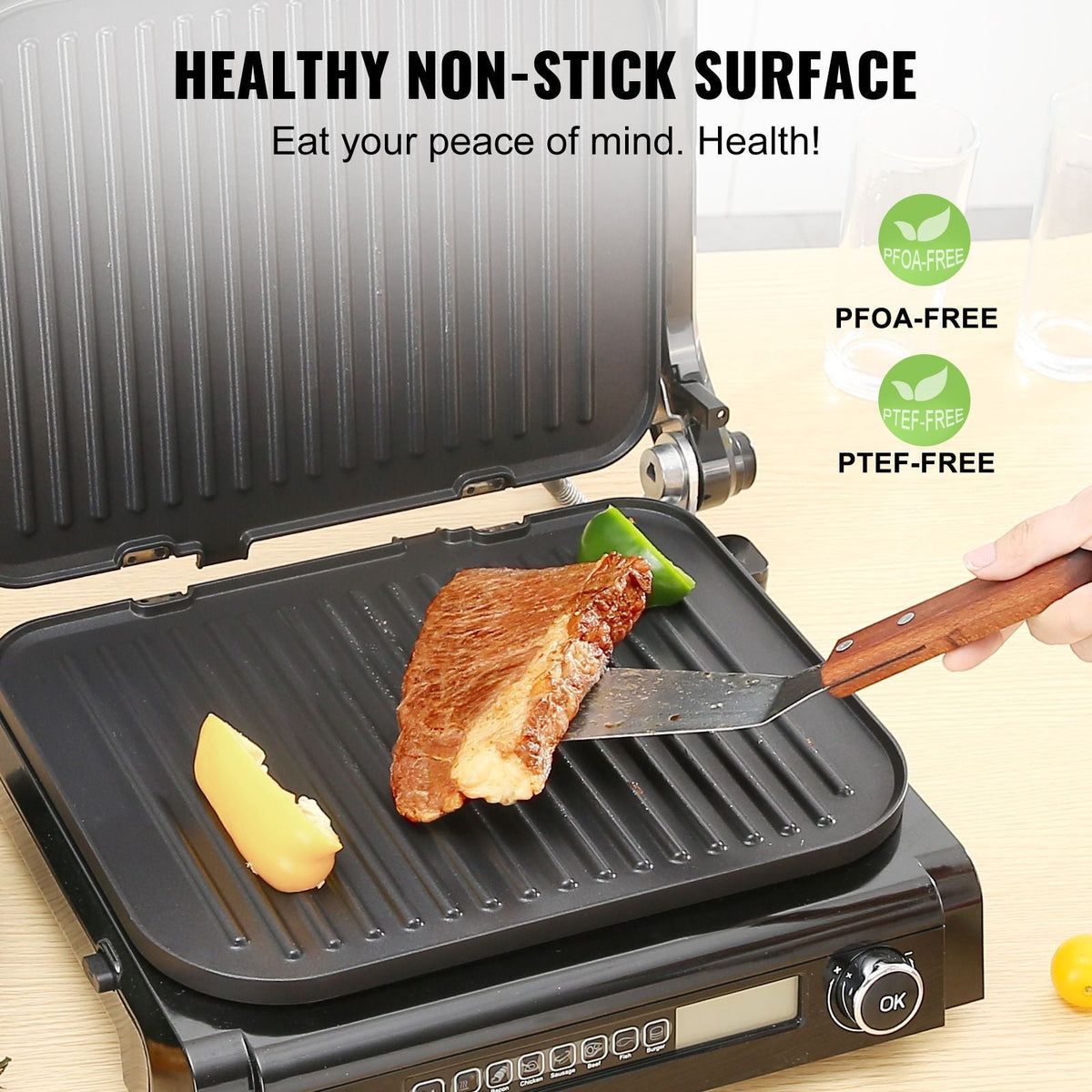 7 IN 1 Commercial Electric Griddle, 14.4" 1800W Indoor Countertop Grill, Restaurant Teppanyaki Grill with Non Stick Iron Cooking Plate, 0-446 Fahrenheit Adjustable Temp Control 110V