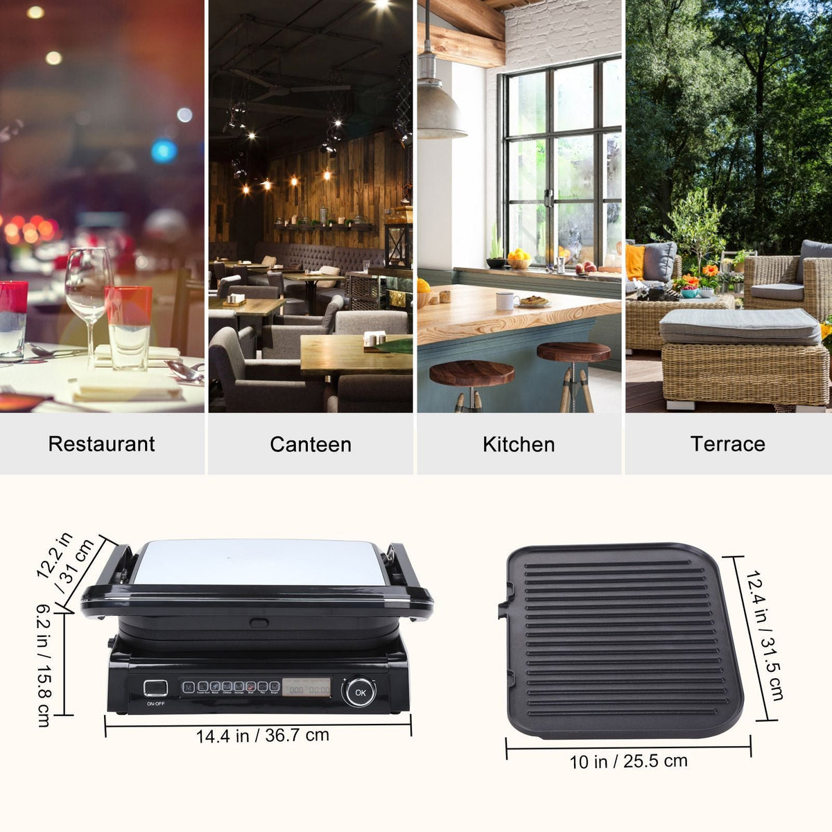 7 IN 1 Commercial Electric Griddle, 14.4" 1800W Indoor Countertop Grill, Restaurant Teppanyaki Grill with Non Stick Iron Cooking Plate, 0-446 Fahrenheit Adjustable Temp Control 110V