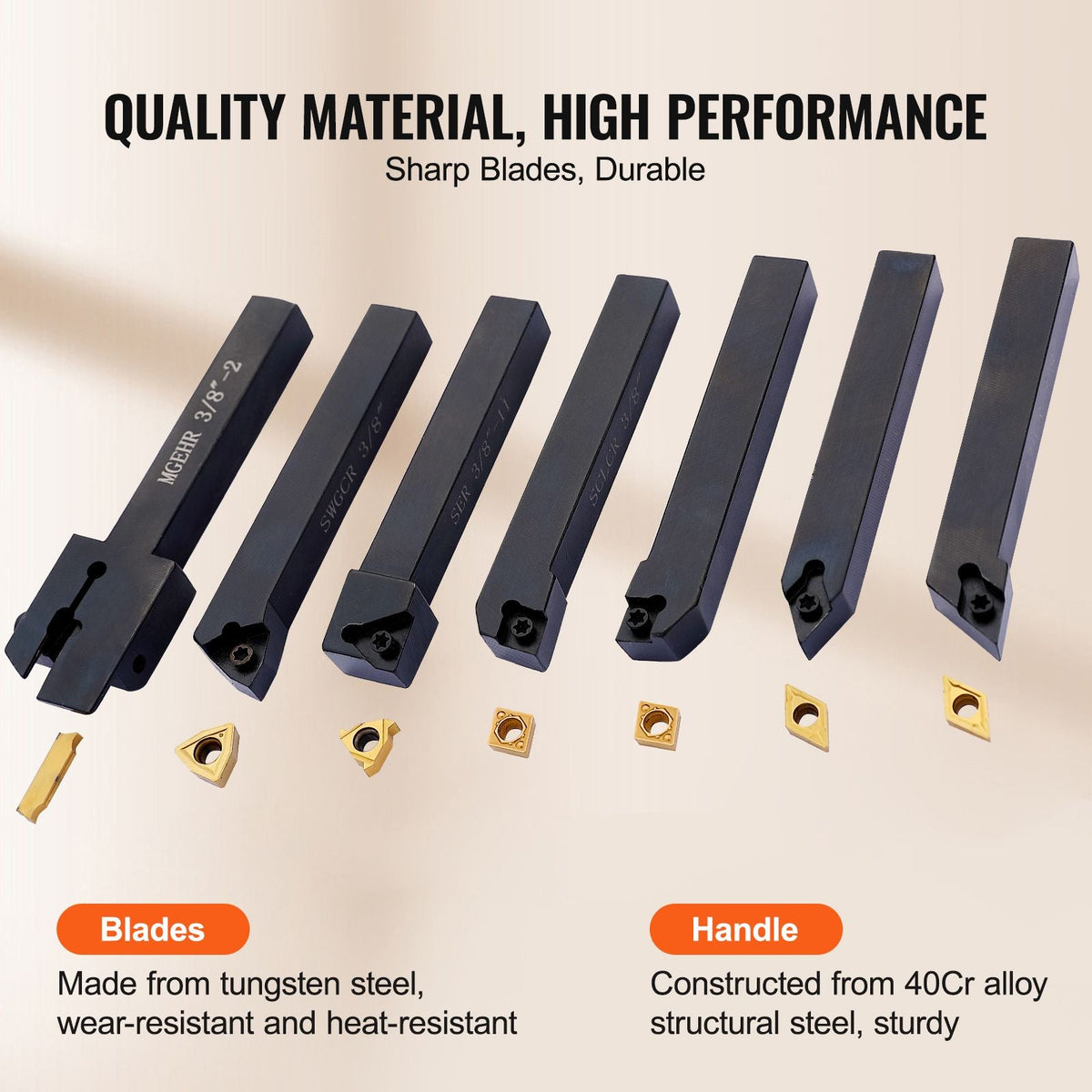 7 Pieces Indexable Lathe Turning Tool Holder, 3/8 in, CNC Heavy-Duty Metal Lathe Cutting Tools, with Tin Coated Carbide Inserts Aluminum Case, for Turning Grooving Threading Cut Off Holders Se