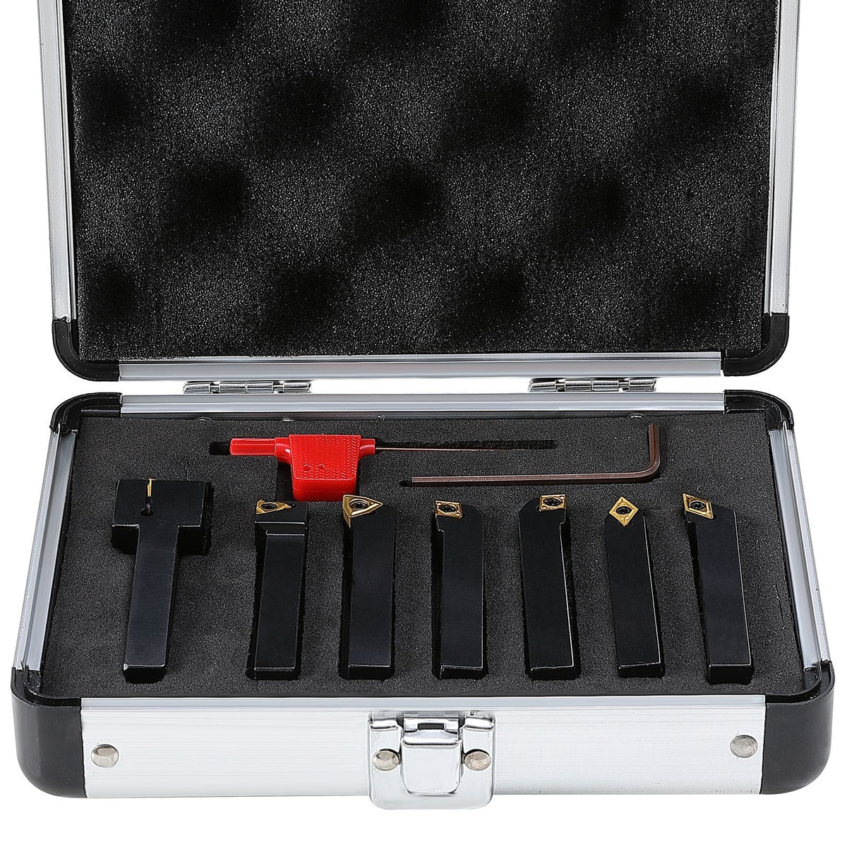 7 Pieces Indexable Lathe Turning Tool Holder, 3/8 in, CNC Heavy-Duty Metal Lathe Cutting Tools, with Tin Coated Carbide Inserts Aluminum Case, for Turning Grooving Threading Cut Off Holders Se