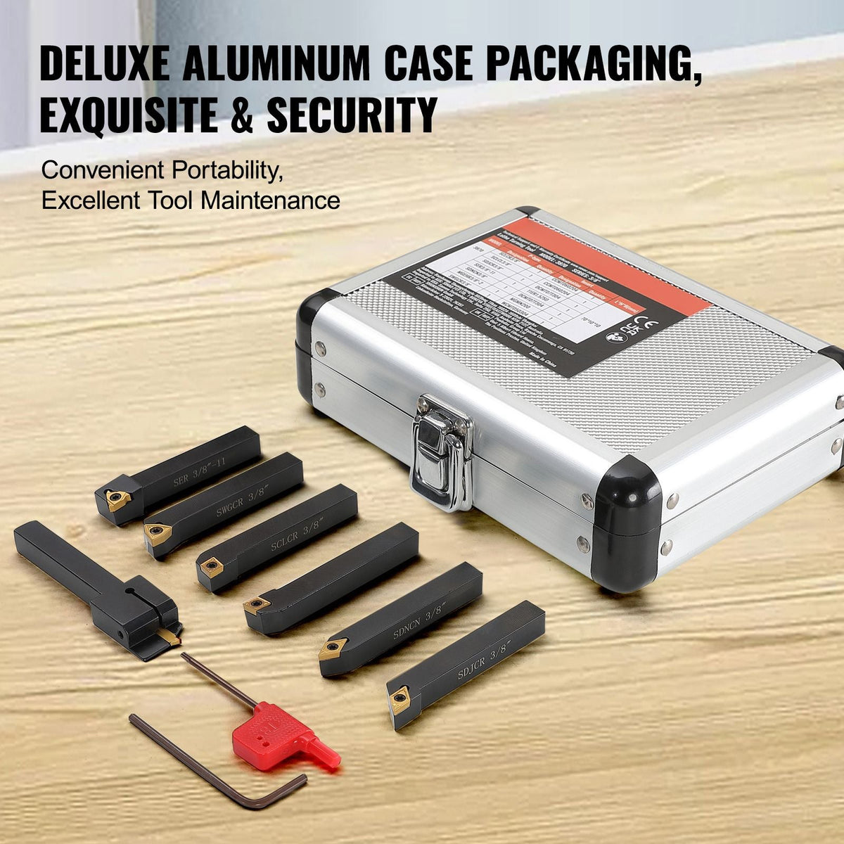 7 Pieces Indexable Lathe Turning Tool Holder, 3/8 in, CNC Heavy-Duty Metal Lathe Cutting Tools, with Tin Coated Carbide Inserts Aluminum Case, for Turning Grooving Threading Cut Off Holders Se
