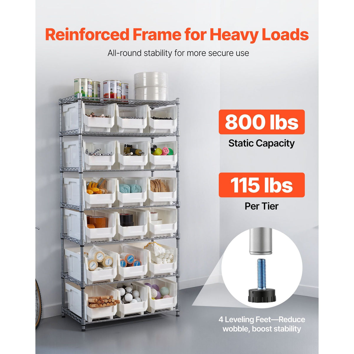 7-Tier Rolling Bin Storage Rack, 18 Organizer Bins, Bin Rack Storage Steel Wire Shelving System with Wheels, Mobile Tool Organizer for Garage, Warehouse, Office, Restaurant, Classroom, Kitchen