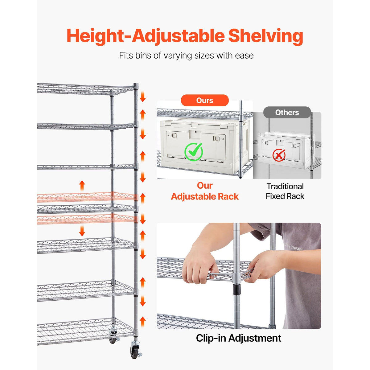 7-Tier Rolling Bin Storage Rack, 18 Organizer Bins, Bin Rack Storage Steel Wire Shelving System with Wheels, Mobile Tool Organizer for Garage, Warehouse, Office, Restaurant, Classroom, Kitchen