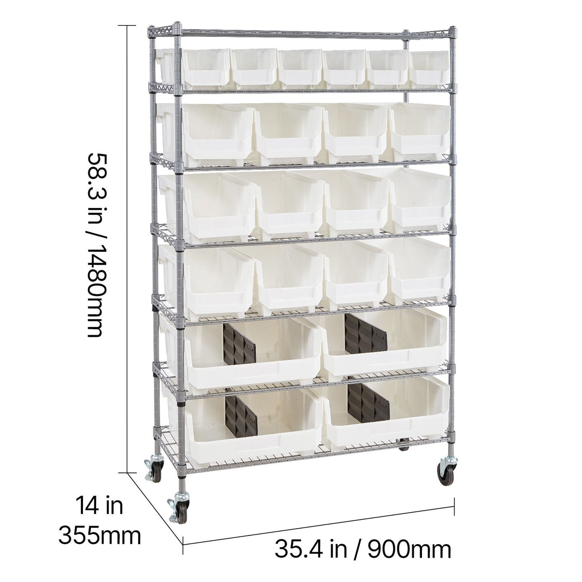 7-Tier Rolling Bin Storage Rack, 22 Organizer Bins, Bin Rack Storage Steel Wire Shelving System with Wheels, Mobile Tool Organizer for Garage, Warehouse, Office, Restaurant, Classroom, Kitchen