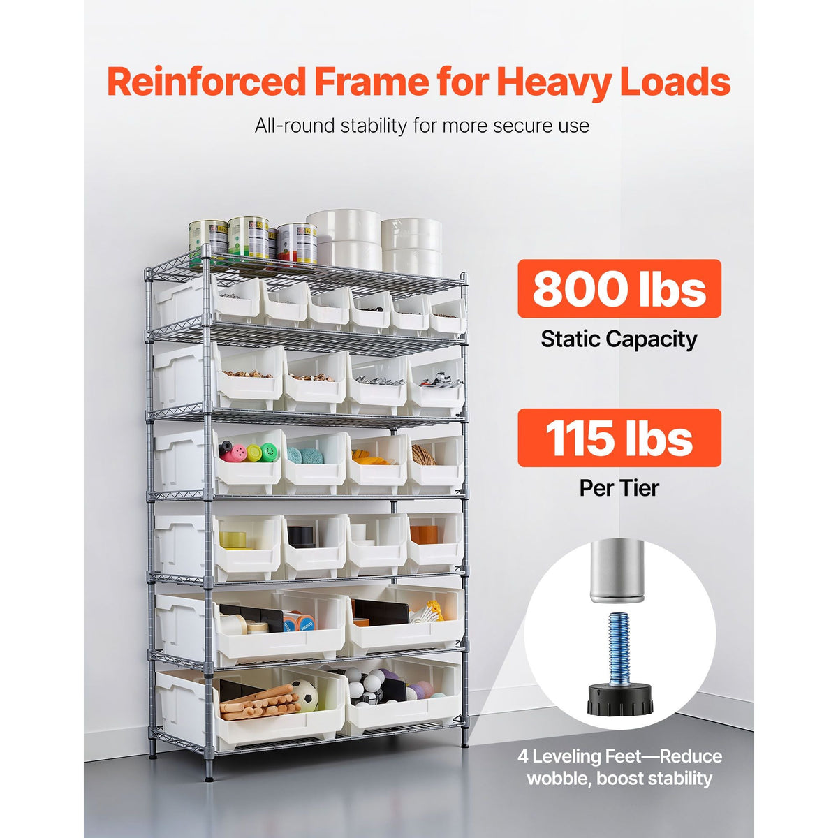 7-Tier Rolling Bin Storage Rack, 22 Organizer Bins, Bin Rack Storage Steel Wire Shelving System with Wheels, Mobile Tool Organizer for Garage, Warehouse, Office, Restaurant, Classroom, Kitchen