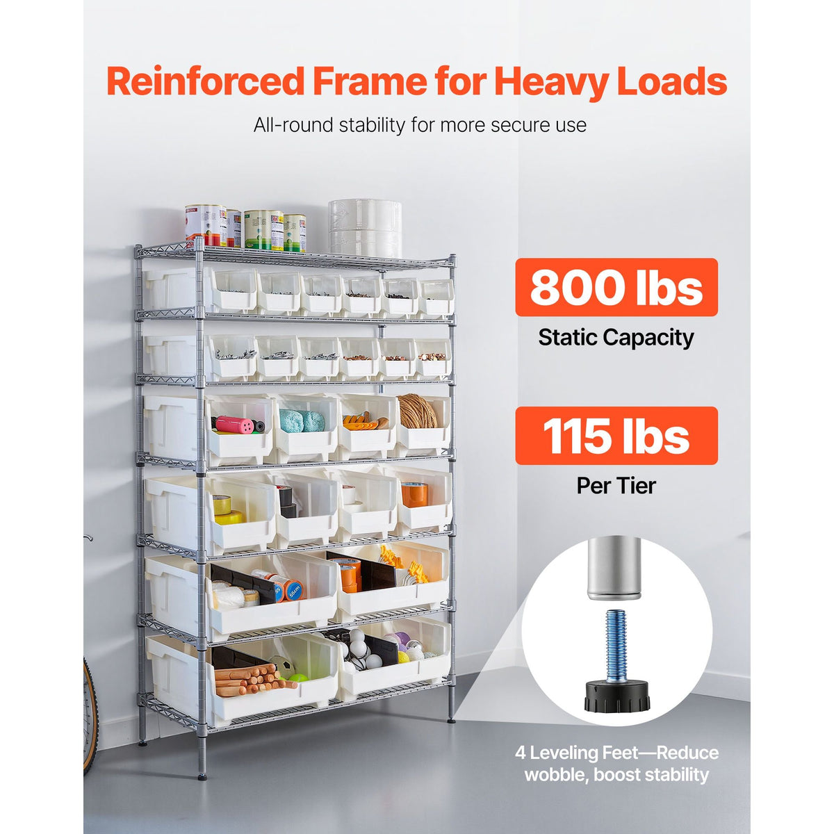 7-Tier Rolling Bin Storage Rack, 24 Organizer Bins, Bin Rack Storage Steel Wire Shelving System with Wheels, Mobile Tool Organizer for Garage, Warehouse, Office, Restaurant, Classroom, Kitchen