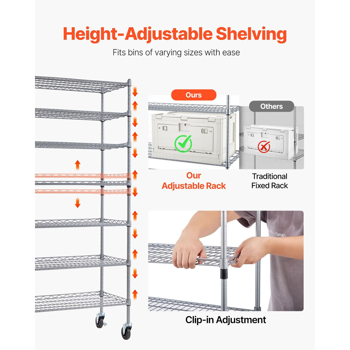 7-Tier Rolling Bin Storage Rack, 26 Organizer Bins, Bin Rack Storage Steel Wire Shelving System with Wheels, Mobile Tool Organizer for Garage, Warehouse, Office, Restaurant, Classroom, Kitchen