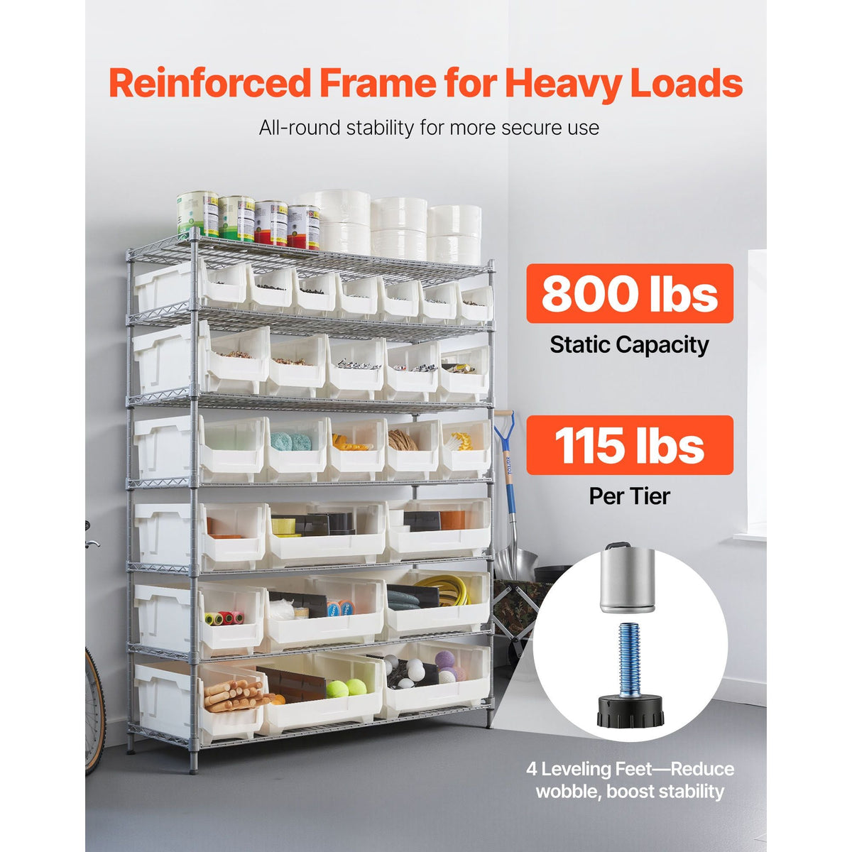 7-Tier Rolling Bin Storage Rack, 26 Organizer Bins, Bin Rack Storage Steel Wire Shelving System with Wheels, Mobile Tool Organizer for Garage, Warehouse, Office, Restaurant, Classroom, Kitchen
