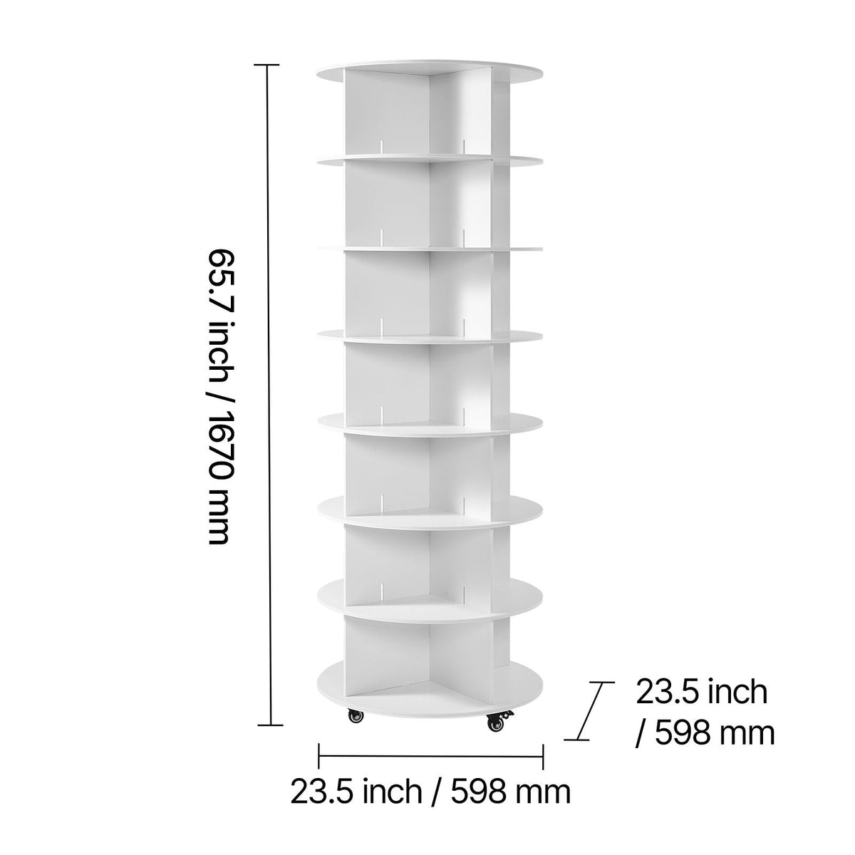 7 Tiers Rotating Shoe Rack Tower with Wheels, Movable 360° Spinning Carousel Display, Lazy Susan Organizer Closet Shelf for Living Room, Entryway, White