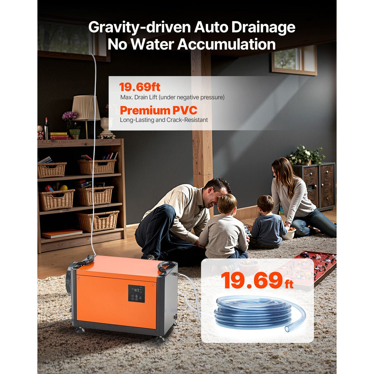 70 Pints Commercial Dehumidifier with Pump, Portable Crawl Space Dehumidifiers for Basement Storage Room Industrial, Auto Defrost/Drainage, Heavy-duty Galvanized Steel, with 2 Drain Hoses