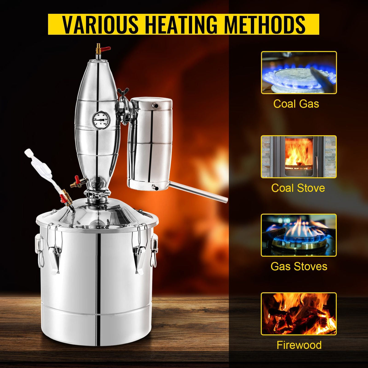 70L 18.5Gal Water Alcohol Distiller 304 Stainless Steel Alcohol Still Wine Making Boiler Home Kit with Thermometer for Whiskey Brandy Essential, Sliver