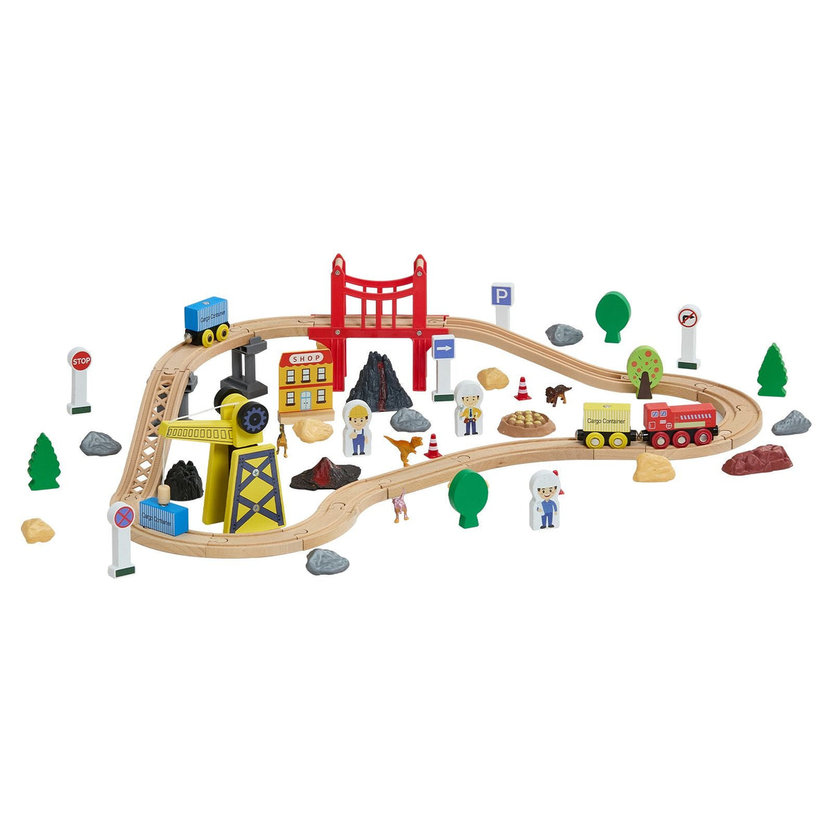 70PCS Wooden Train Set, with Magnetic Crane, Wood Train Track Toy for Kids Ages 3-8, Construction Crane Railway Set, Compatible with Major Brands, Christmas Birthday Toy for Toddlers Boys Girls