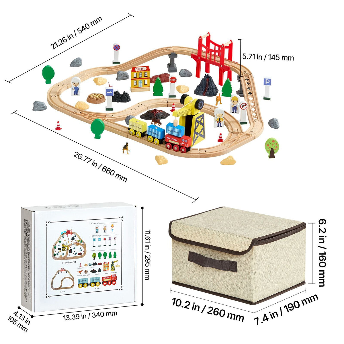 70PCS Wooden Train Set, with Magnetic Crane, Wood Train Track Toy for Kids Ages 3-8, Construction Crane Railway Set, Compatible with Major Brands, Christmas Birthday Toy for Toddlers Boys Girls