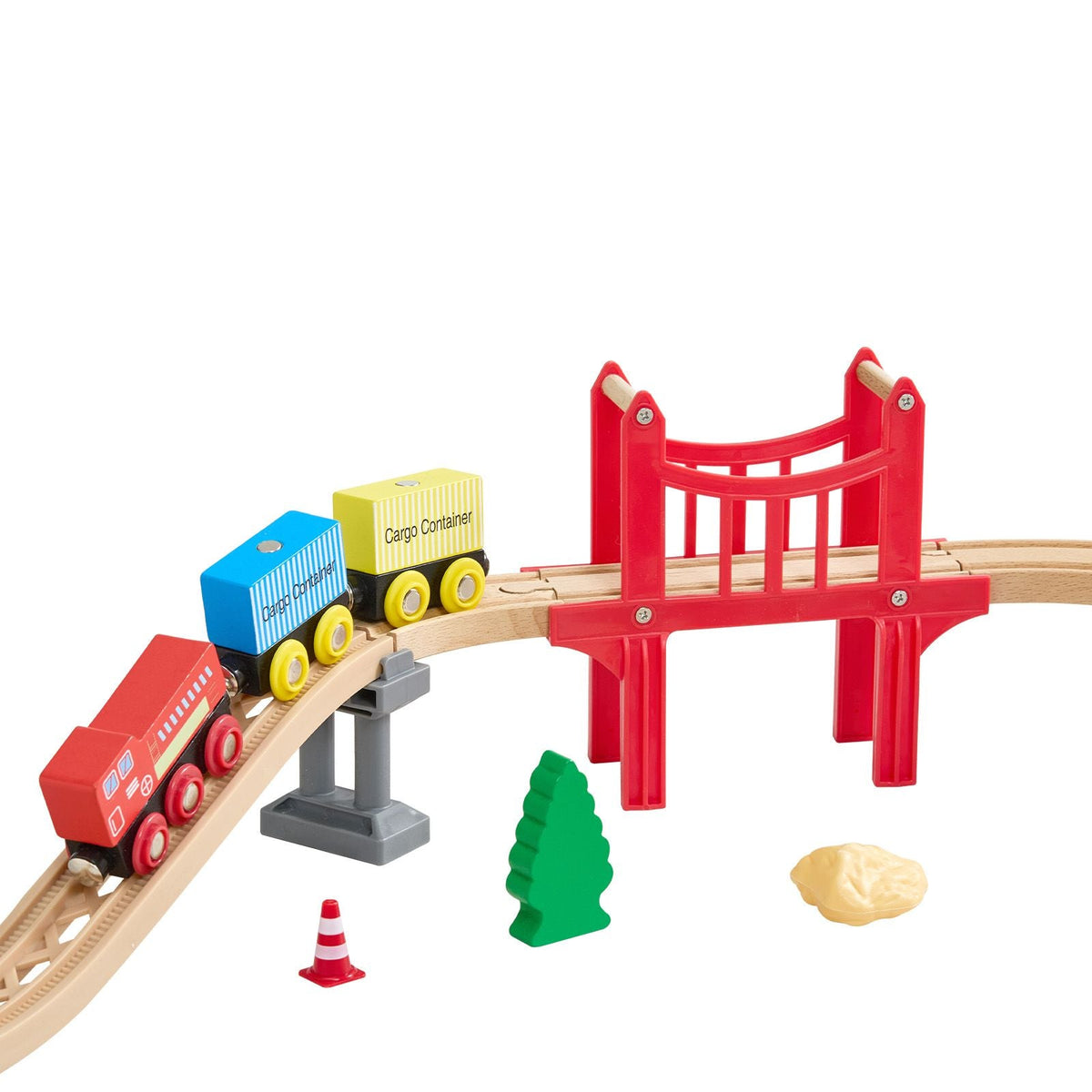 70PCS Wooden Train Set, with Magnetic Crane, Wood Train Track Toy for Kids Ages 3-8, Construction Crane Railway Set, Compatible with Major Brands, Christmas Birthday Toy for Toddlers Boys Girls