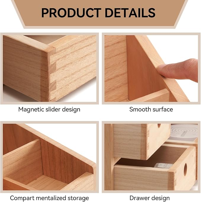 KIRIGEN Wood Makeup Organizer Storage Cabinet Tabletop Cosmetic Organizer Jewelry Storage Box 8 Compartment Makeup Display Case with 3 Drawers Natural(HZG-NA)