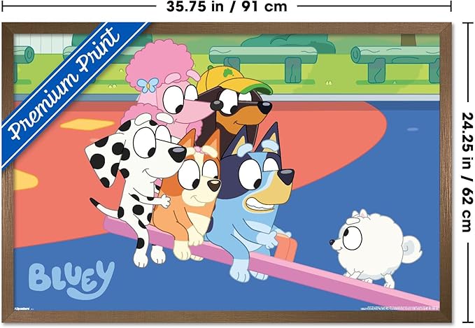 Bluey (2018) - Bluey and Friends See Saw Fun Wall Poster, 34L" x 22.4W", Bronze Framed Version