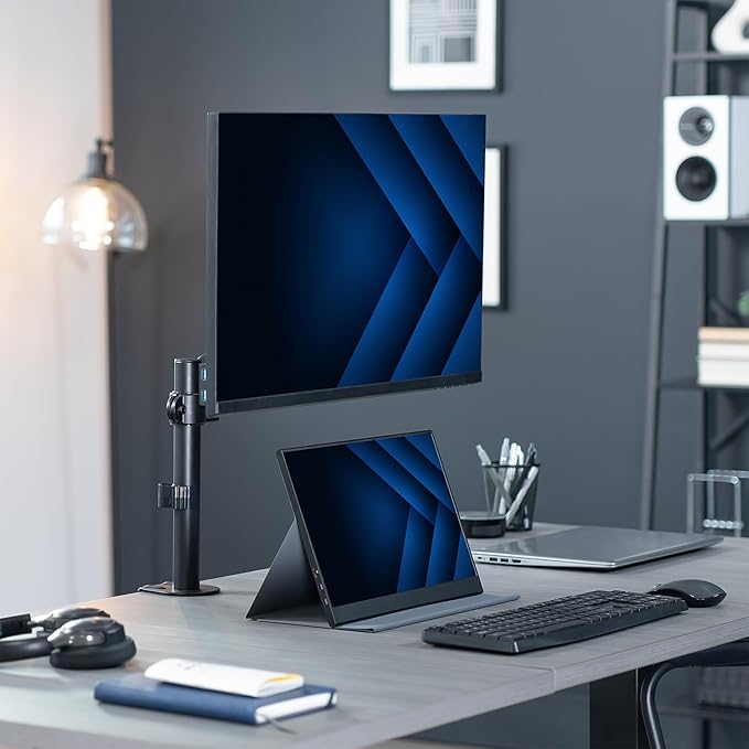VIVO Single Monitor Arm Mount for 17 to 32 inch Screens - Tension Height Adjustment, Full Articulating Tilt, Swivel, Heavy Duty VESA Stand with Desk C-clamp and Grommet Option STAND-V001K