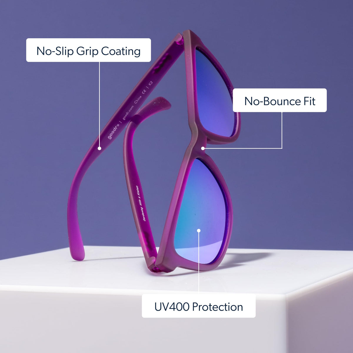 goodr Gardening With a Kraken Polarized Sunglasses, Medium Sized (OG), Dark Purple Translucent Lens with Light Green Mirrored Reflective Lens, UV400 Protection, No Slip, No Bounce