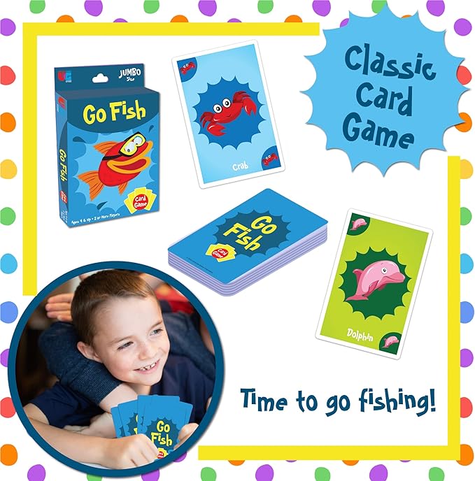 University Games Go Fish Card Game - Jumbo Size, Colorful Animal Cards for Kids Ages 4 and Up, Fun Family and Educational Game