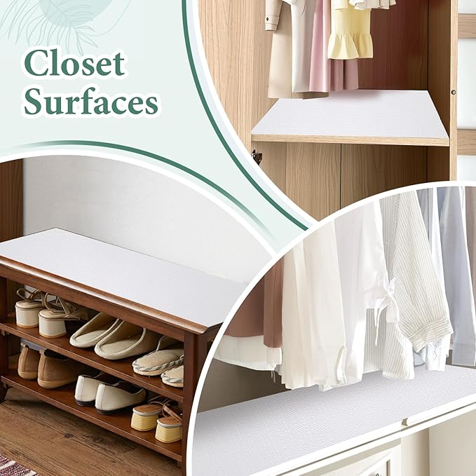 Drawer and Shelf Liner for Kitchen Cabinet: 12 in X 20 Ft Non Slip Waterproof Shelf Paper Non Adhesive Refrigerator Liners White Easy Liners for Bathroom Cupboard with Knife Tape Measure