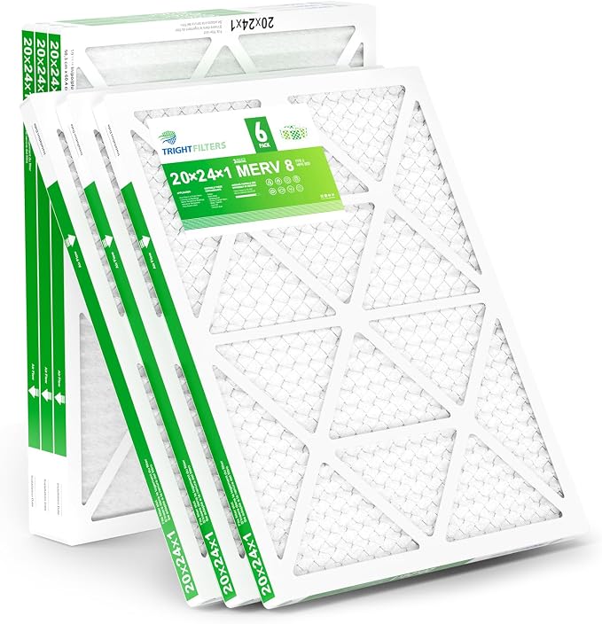 20x24x1 Air Filter 6 Pack, Durable MERV 8 Pleated Home HVAC AC Furnace Filters