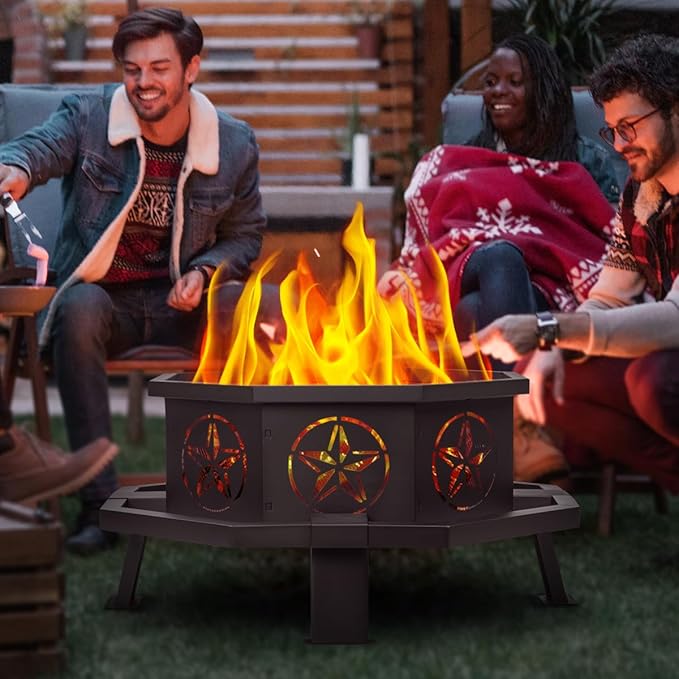 Verdeluxe 35 Inch Octagonal Fire Pit,Outdoor Fire Pit,Wood Burning Firepit for Bonfire,Firepits for Outside,Camping, Backyard, Patio,Bonfire,Garden