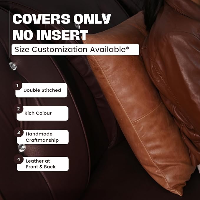 D DOLLY LAMB Lambskin Leather Pillow Cover - Sofa Cushion Case - Decorative Throw Covers for Living Room & Bedroom, 22x22 Inches - Antique Brown Plain