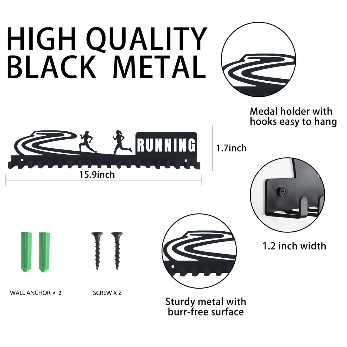 Goutoports Medal Hanger Display Rack - Over 60 Medals, Easy to Install - Black Steel Metal - HOL37