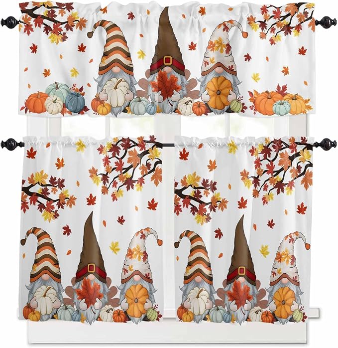 Fall Kitchen Curtain Set, Light Filtering Short Curtains Valance