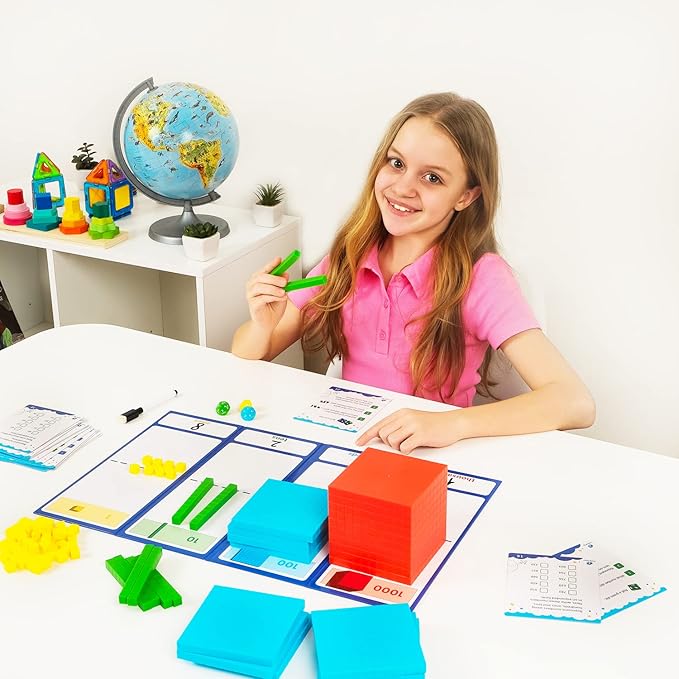 Simply magic 140+1 PCS Colorful Base Ten Blocks & Activities Set - Base Ten Blocks Classroom Set, Base 10 Math Manipulatives, Place Value Blocks Mat, Ones Tens Hundreds Blocks, Math Counters Cubes