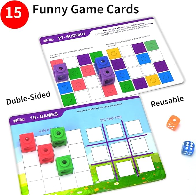 BenBen 100 pcs Math Cubes, 15 Activity Cards, Number Counting Blocks, STEM Educational Toy Gift, Homeschool Preschool Kindergarden Math Learning Supplies for Kids Ages 3-8