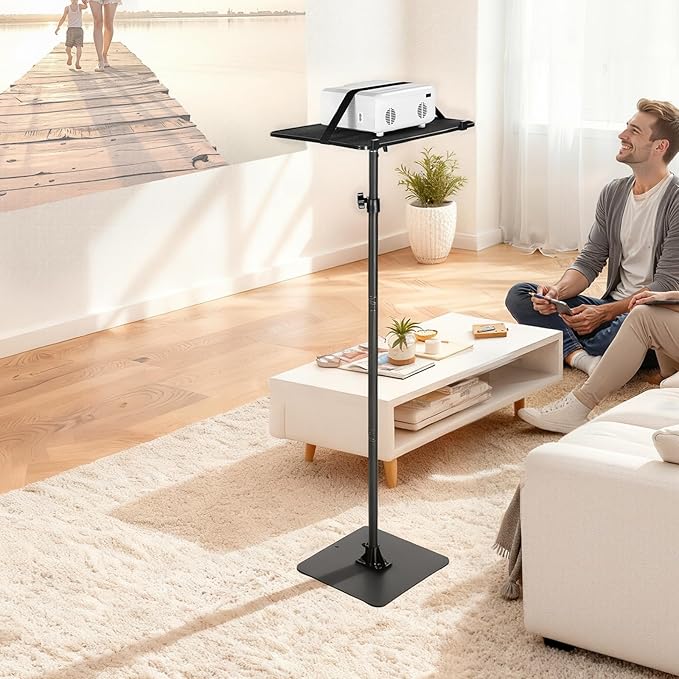 VEVOR Projector Stand with Adjustable Height 30.3 to 63.4 inch, 360° Horizontal Rotation Projectors Cart for Meetings, Outdoor Movies, Video Stand, Gimbal Mount or Tray Support
