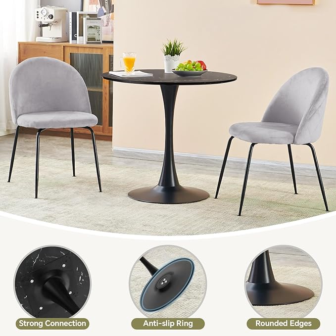 Small Space 31.5 Inch Black Faux Marble Round Tulip Dining Table - Mid Century Pedestal Base Kitchen Table for 2-4 People - Easy Assembly & Easy to Clean