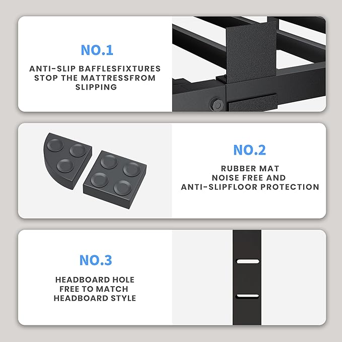 12 Inch King Size Bed Frame, 3500Lbs Heavy Duty Metal Platform with Round Corner Legs Mattress Slide Stopper, Steel Slat Support No Box Spring Needed, Noise Free, Non-Slip, Easy Assembly