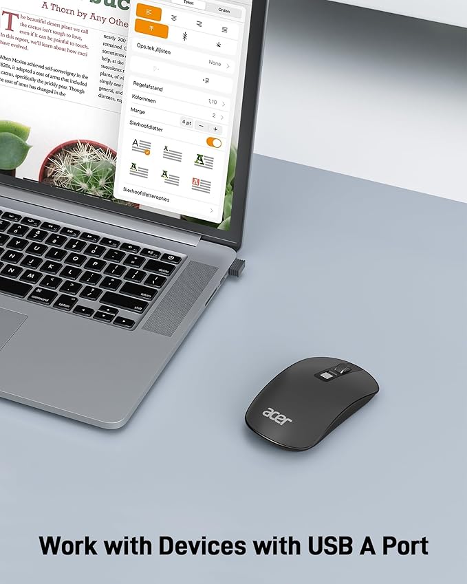 acer Computer Mouse Wireless, 2.4G Slim USB Wireless Mice with USB Receiver, Small Sized Hands, 800/1200/1600 Adjustable DPI Optical Laptop Mouse with 4 Buttons, Portable for Laptop, Desktop, PC