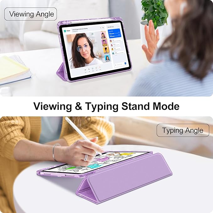 Fintie Slim Case with Pencil Holder for iPad Air 11-inch M4/M3/M2 (2026/2025/2024), iPad Air 5th (2022) / 4th Generation 10.9 Inch - Glittering Sparkly Cover with Shiny Clear Back Shell, Purple