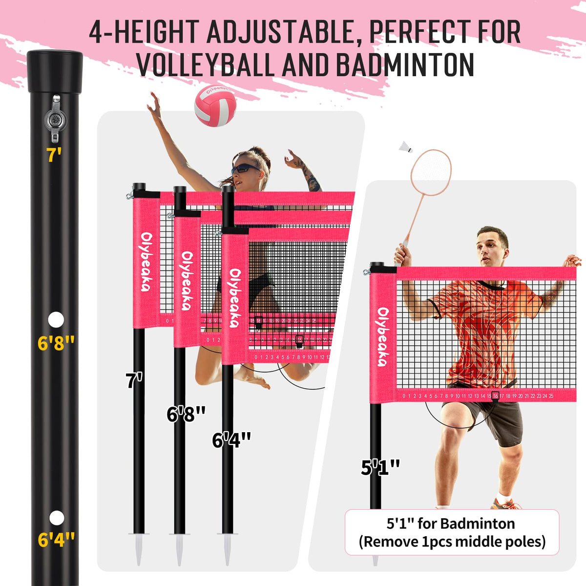 20ft Outdoor Volleyball & Badminton Combo Net Set for Backyard Beach with Adjustable Poles, Durable Anti-Sag Net, PU Volleyball, 2 Aluminum Rackets