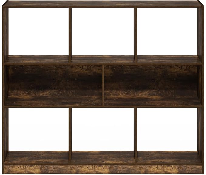 Furinno DALY Book Shelf, 8-Cube Bookshelf, Horizontal Cube Storage Organizer Bookcasde, 10.9 x 47.2 x 39.4, for Living Room, Bedroom, Home Office, Amber Pine