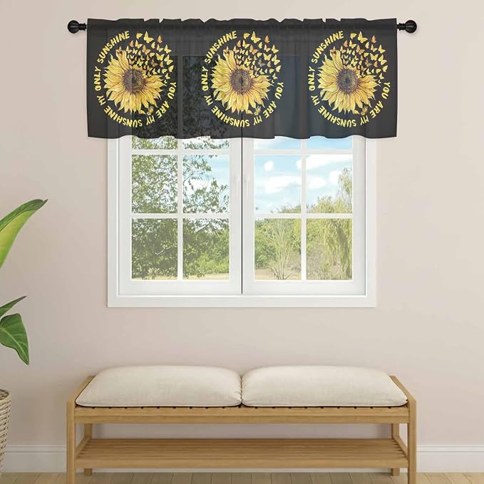 YOU ARE MY SUNSHINE Sheer Valance Curtains, Summer Sunflowers Golden Gradient