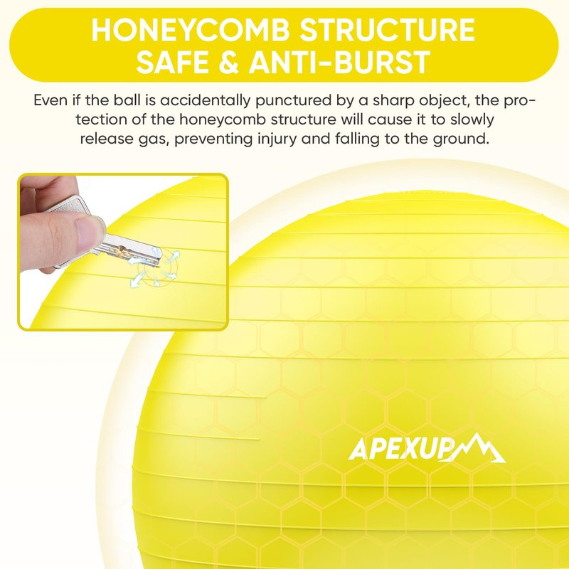 APEXUP Yoga Ball, 660 lbs Anti-Burst Exercise Ball with Pump, 5 Sizes (XL (27"~30") 75cm, Yellow)