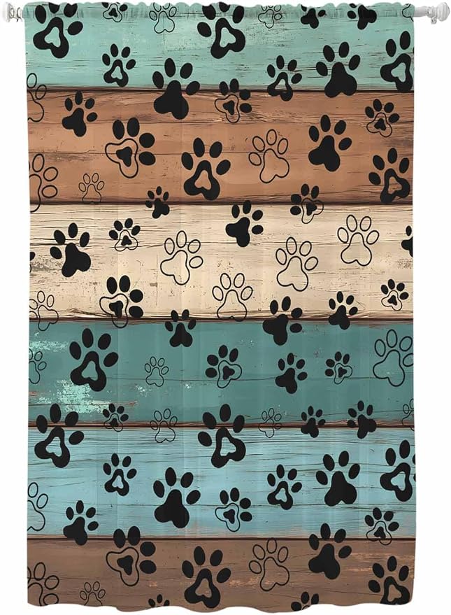 Sheer Curtains 63 Inch Length, Vintage Farmhouse Country Wooden Grain Privacy