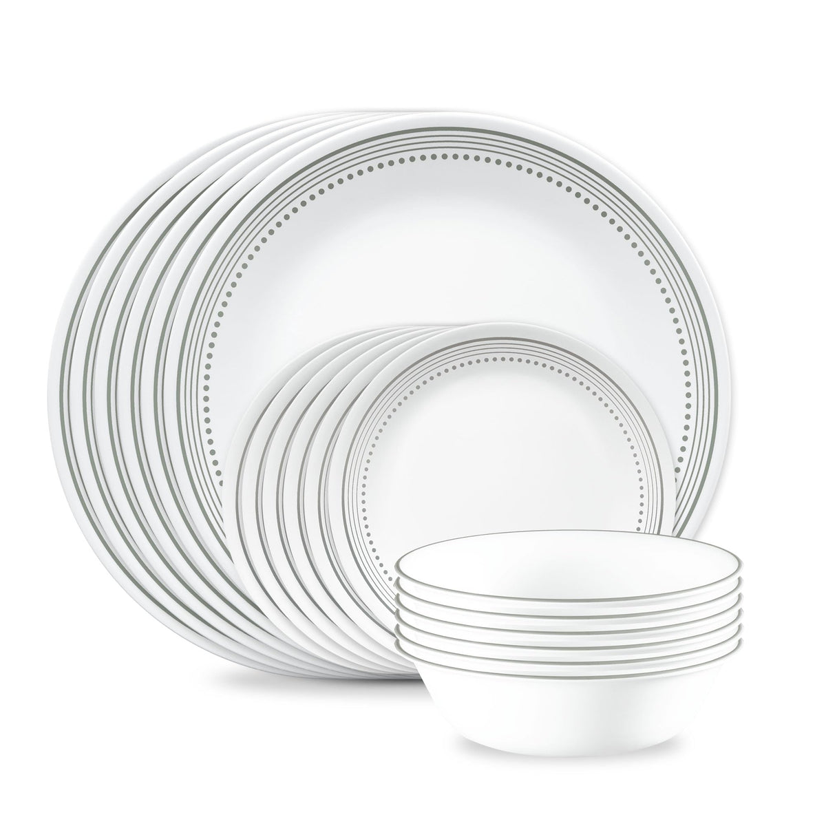 Corelle Vitrelle 18-Piece Service for 6 Dinnerware Set Triple Layer Glass and Chip Resistant, Lightweight Round Plates and Bowls Set, City Block