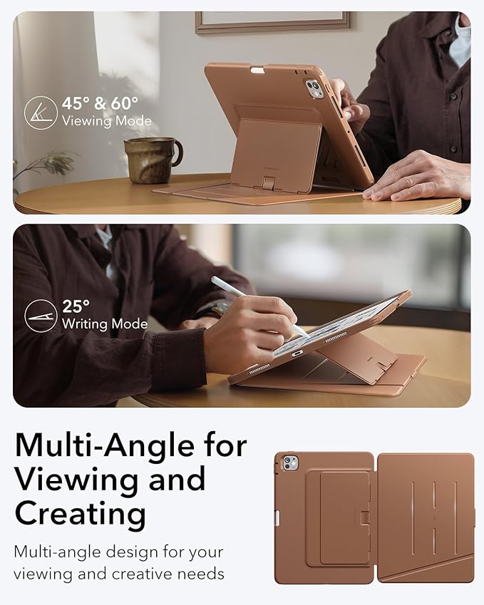 ESR for iPad Pro 11 Inch Case (M5/M4) 2025/2024, Vertical Stand Cover, Multi Stand Angles, Ultra-Stable Case with Pencil Holder, Flip Series, Brown