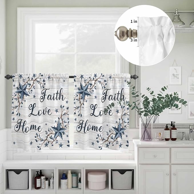 Kitchen Curtains Tiers and Valance Set of 3, Farmhouse Light Filtering Window