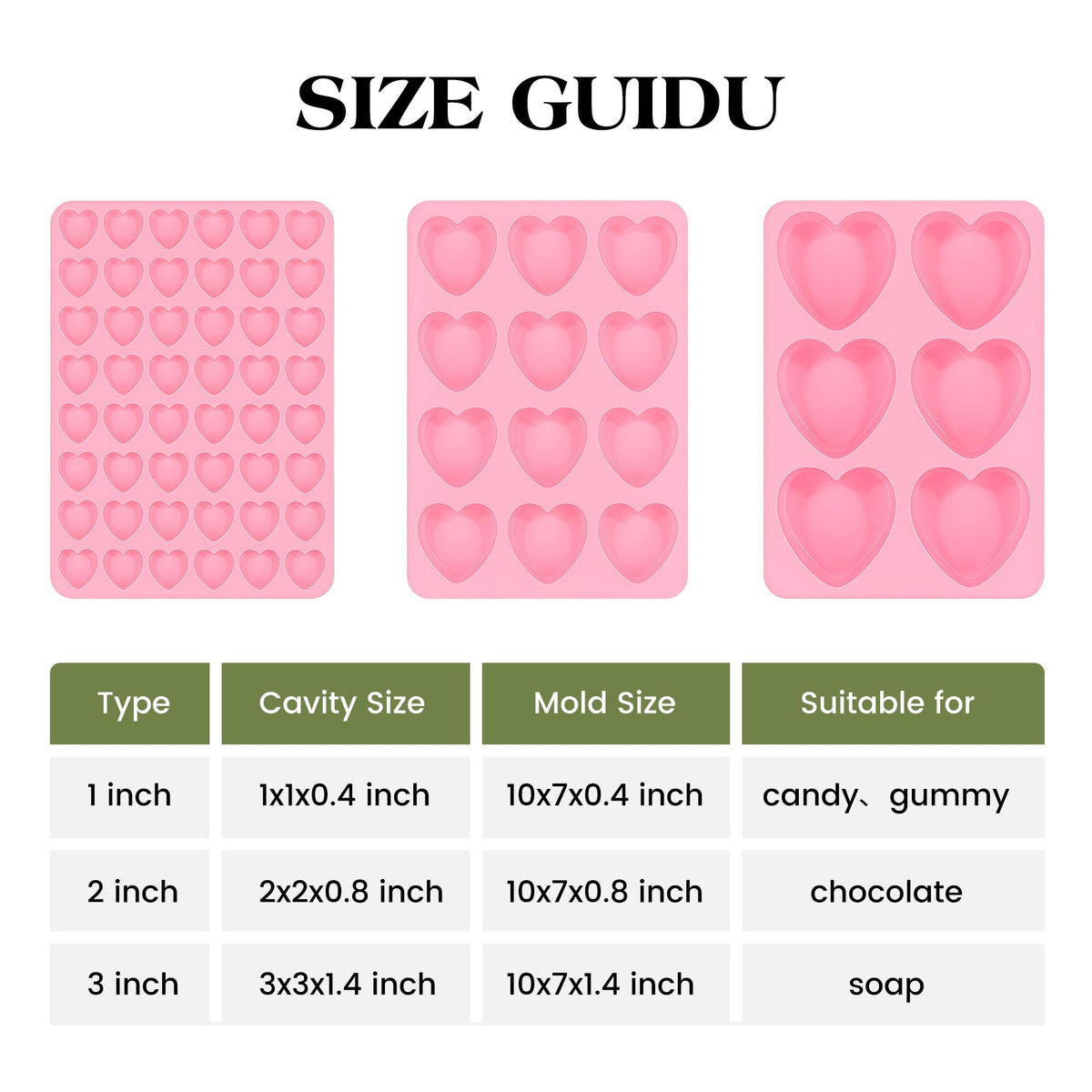AOTASO 1 Inch Mini Heart Shaped Silicone Molds for Chocolate, Candy, Gummy, Soap (Set of 2, Pink)