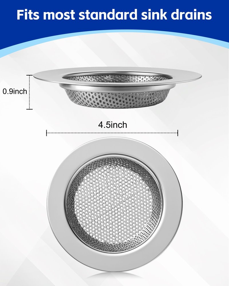 HMTIY 4-Pack Kitchen Sink Drain Strainer, Sturdy Stainless Steel, for Most Kitchen Sink, Effectively Catches Food Particles to Keep Drain Cleanliness, Ease of Cleaning, Outer Diameter 4.5 Inch